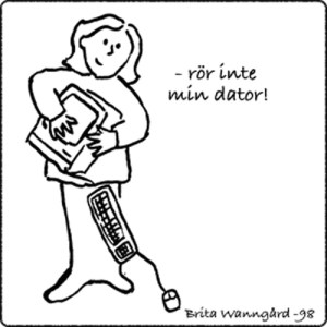 Teckning av kvinna som håller en gammal mac